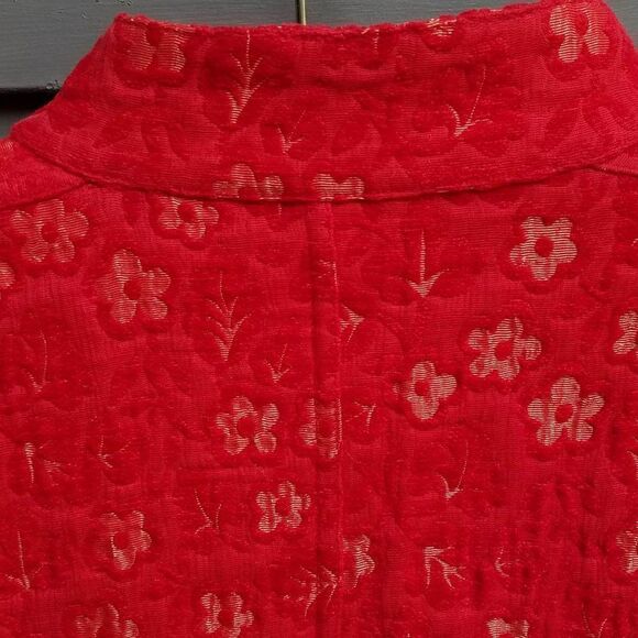 Chicos Red Gold Jacquard Asian Inspried floral Jacket Chicos size 2 - Picture 13 of 13